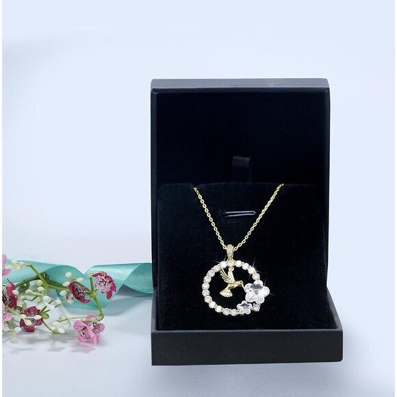 🆕Women Gold Plated Hummingbird Pendant Circle Animal Necklace Crystals Jewelry - Picture 6 of 7